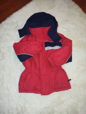 Talbots Kids Red Puffer Jacket with Navy and White Trim